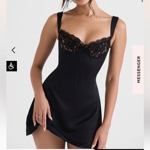 House of CB Adriana Black Satin and Lace Mini Dress